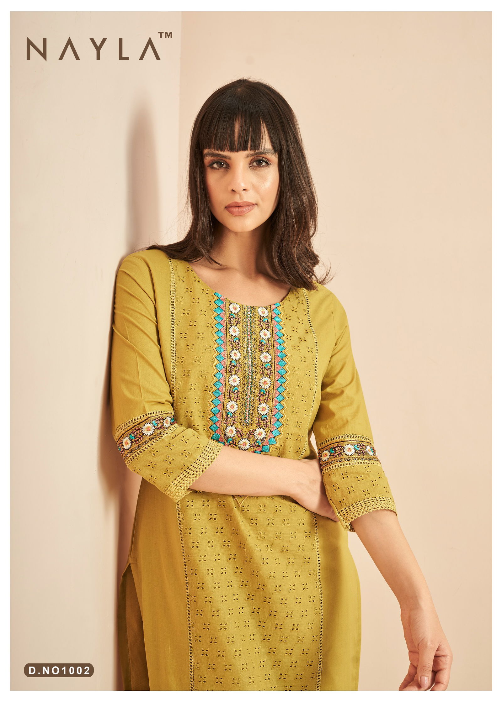 Nayla Begum Cotton Work Designer Kurti With Bottom Dupatta Wholesale Online
